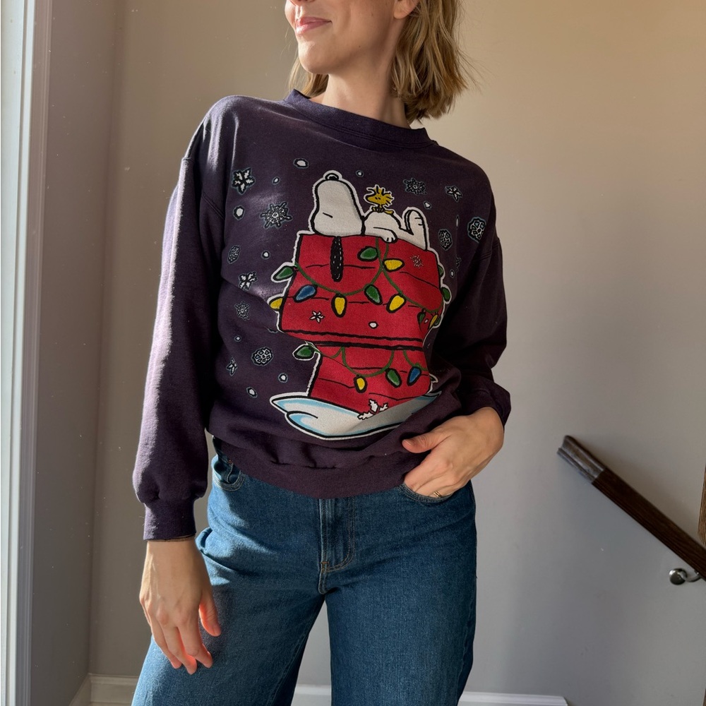 Peanuts Purple Crewneck Sweater with Festive Snoopy Design